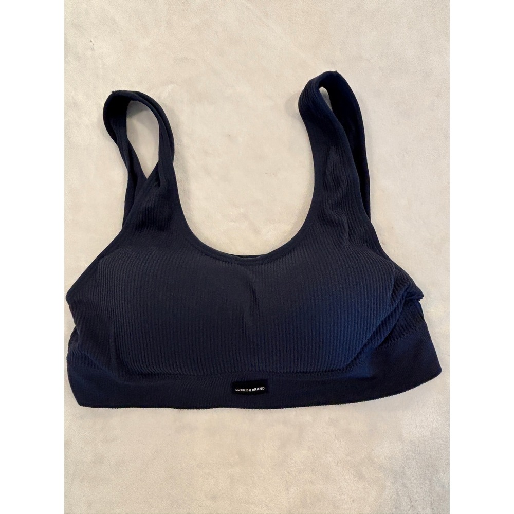 Lucky Brand Navy Blue Ribbed Seamless Bralette Scoop Neck Lounge Bra 1X
